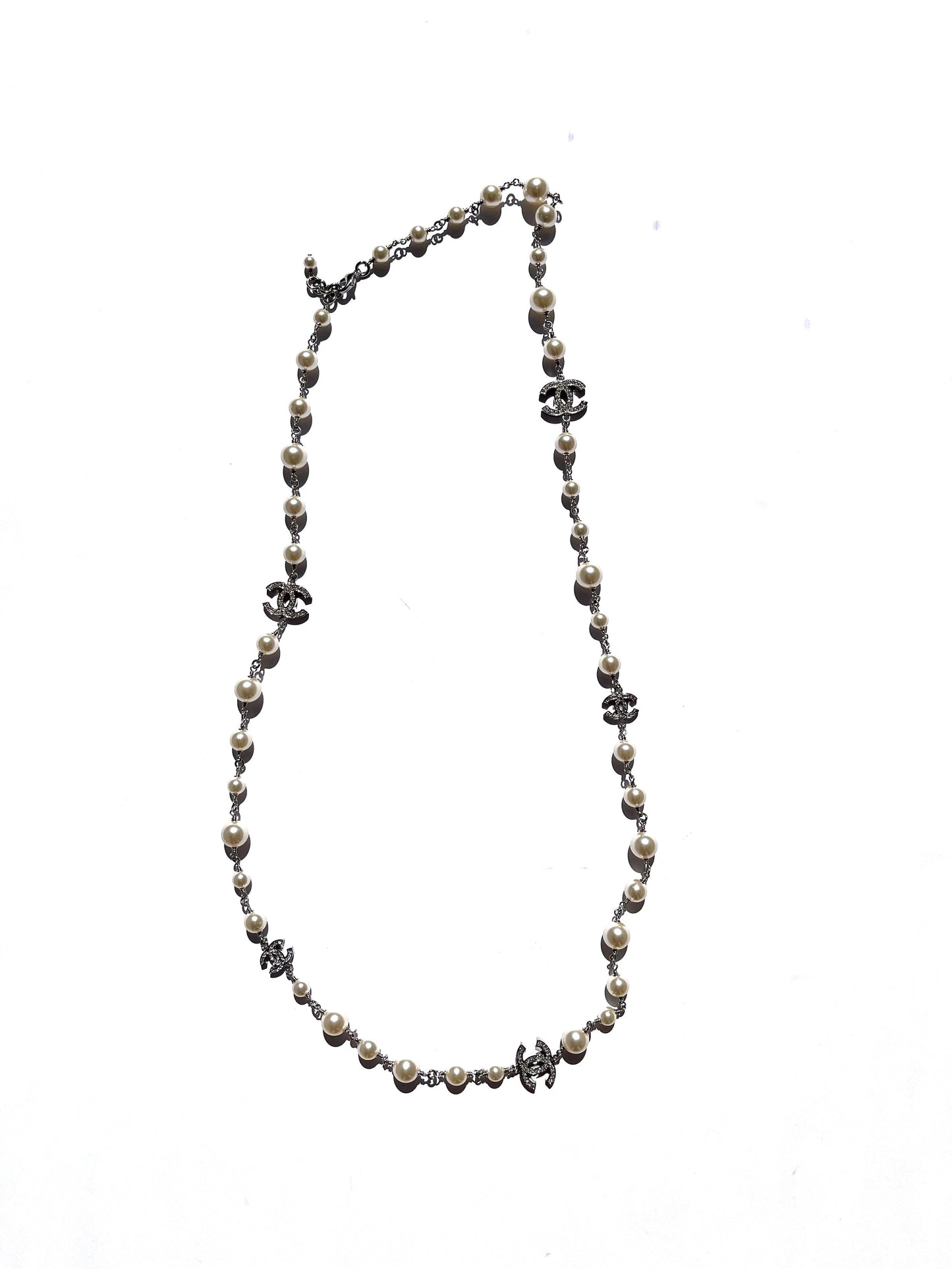 CHANEL Faux Pearl and Strass 2020 CC Long Station Classic Necklace