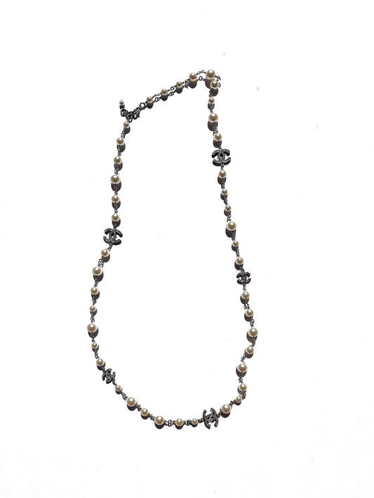 CHANEL Faux Pearl and Strass 2020 CC Long Station Classic Necklace