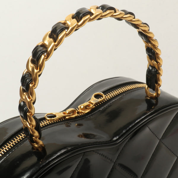 Chanel Around 1995 Made Patent Heart Cc Mark Stitch Vanity Black