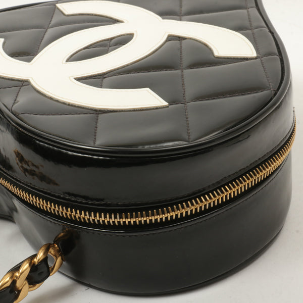 Chanel Around 1995 Made Patent Heart Cc Mark Stitch Vanity Black