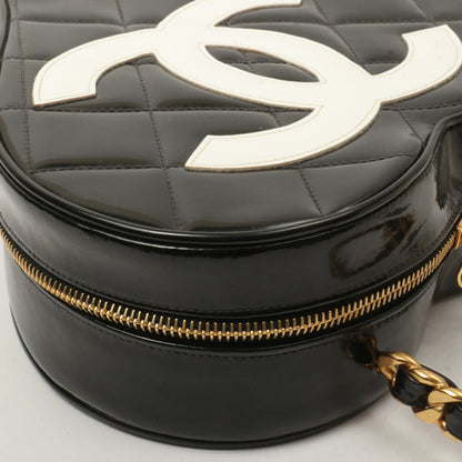 Chanel Around 1995 Made Patent Heart Cc Mark Stitch Vanity Black