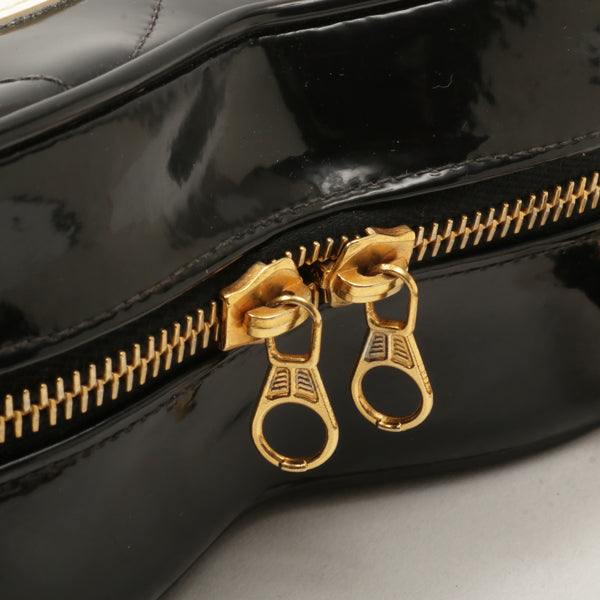 Chanel Around 1995 Made Patent Heart Cc Mark Stitch Vanity Black