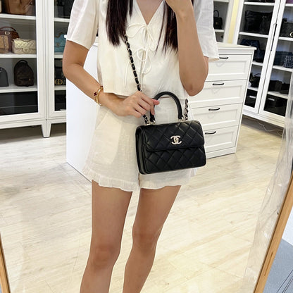Chanel Mini Trendy CC Top Handle Flap Bag in Black Lambskin and LGHW