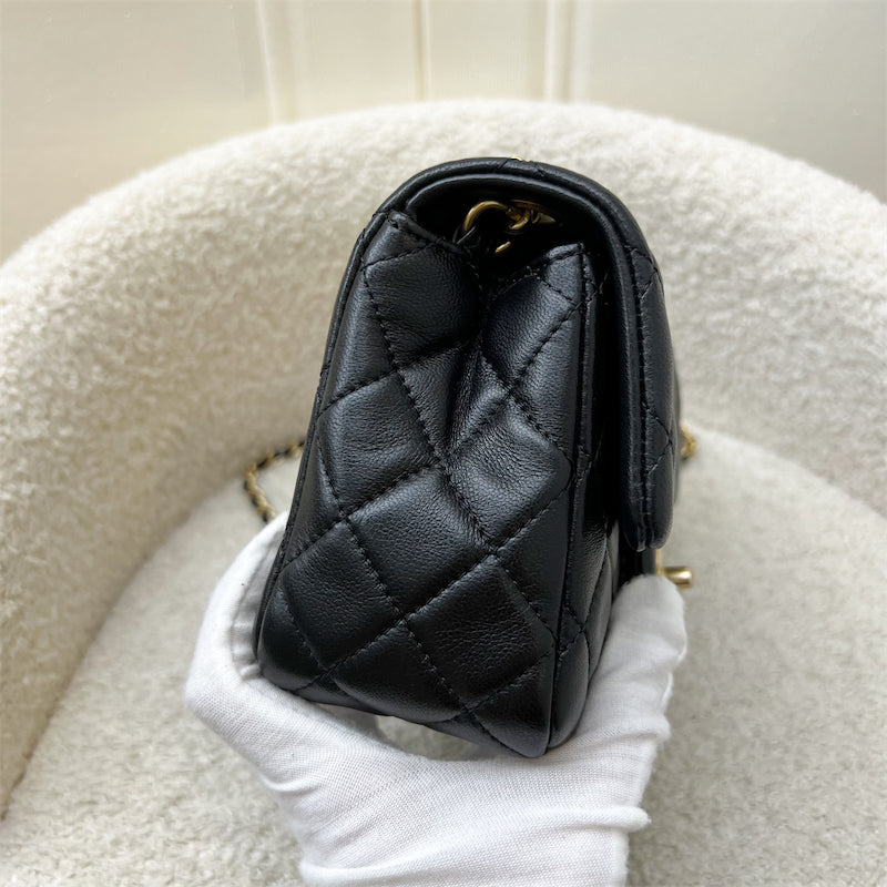 Chanel Pearl Crush Square Mini Flap in Black Lambskin and AGHW (Model: AS1786)
