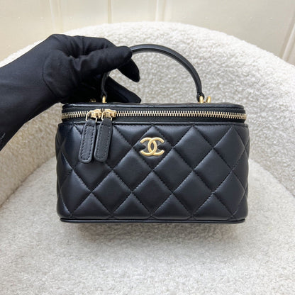 Chanel Top Handle Small Vanity in Black Lambskin and AGHW
