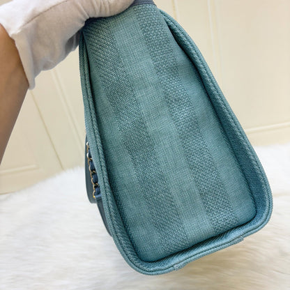 Chanel Small / Medium Deauville Tote in Green / Turquoise Fabric and LGHW (Model: A67001)