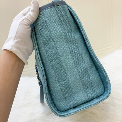 Chanel Small / Medium Deauville Tote in Green / Turquoise Fabric and LGHW (Model: A67001)