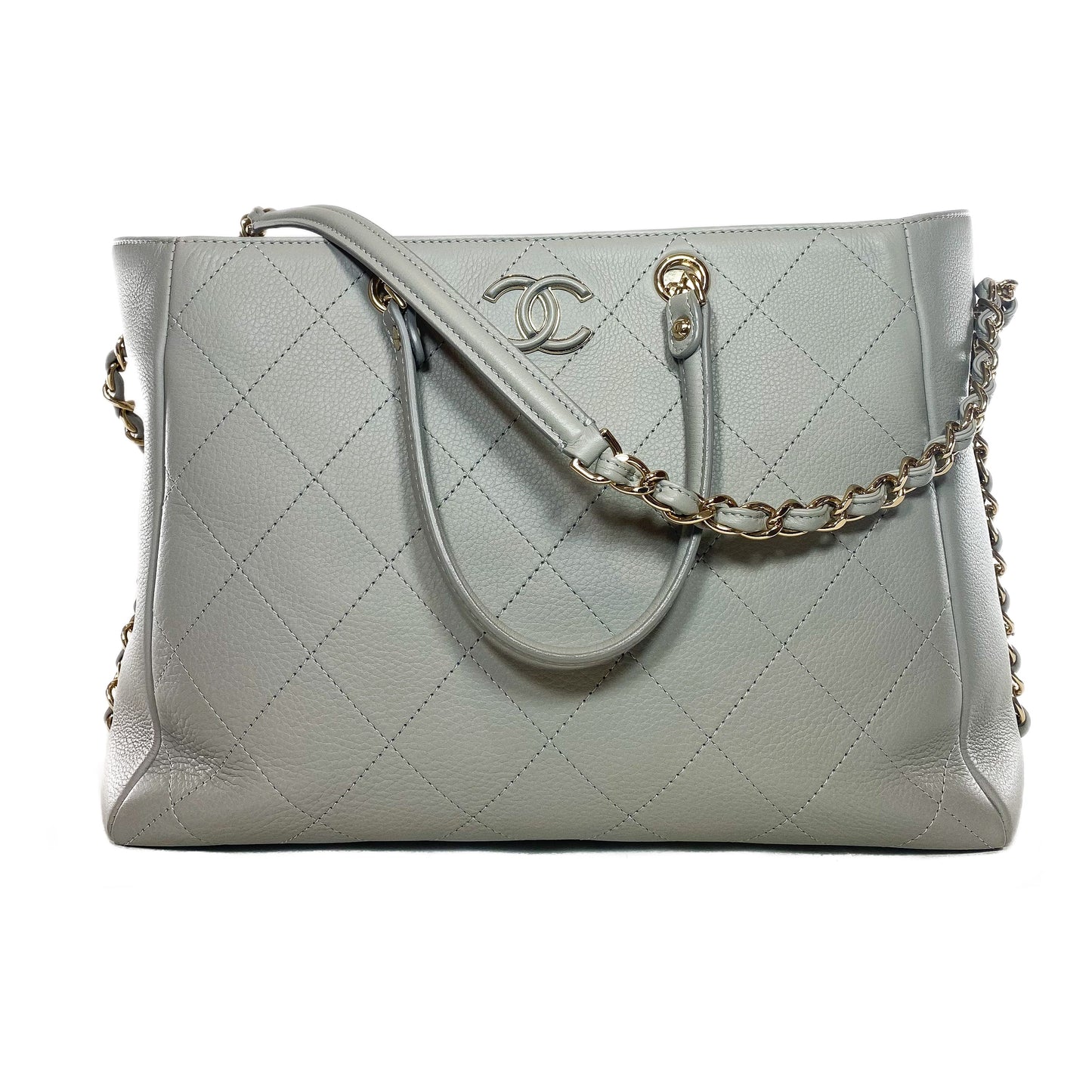 Chanel Gray Stitched Medium Shopping Tote