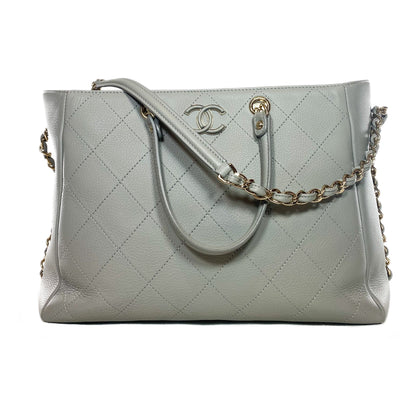 Chanel Gray Stitched Medium Shopping Tote