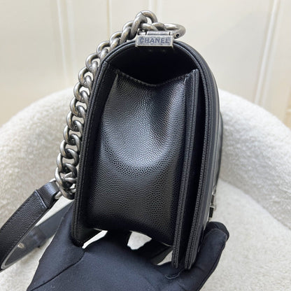 Chanel Medium 25cm Boy Flap in Black Caviar and RHW (Model: A67086)