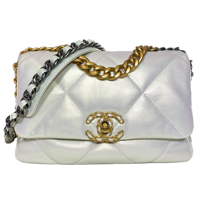 Chanel 19 Iridescent White Medium Flap Bag