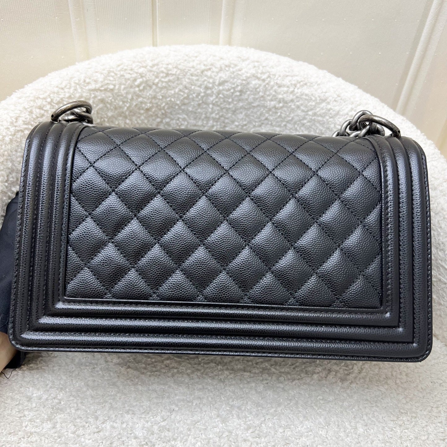 Chanel Medium 25cm Boy Flap in Black Caviar and RHW (Model: A67086)