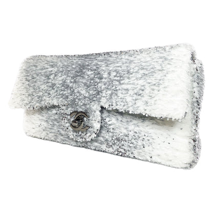 Chanel White Silver Sequin Flap Bag