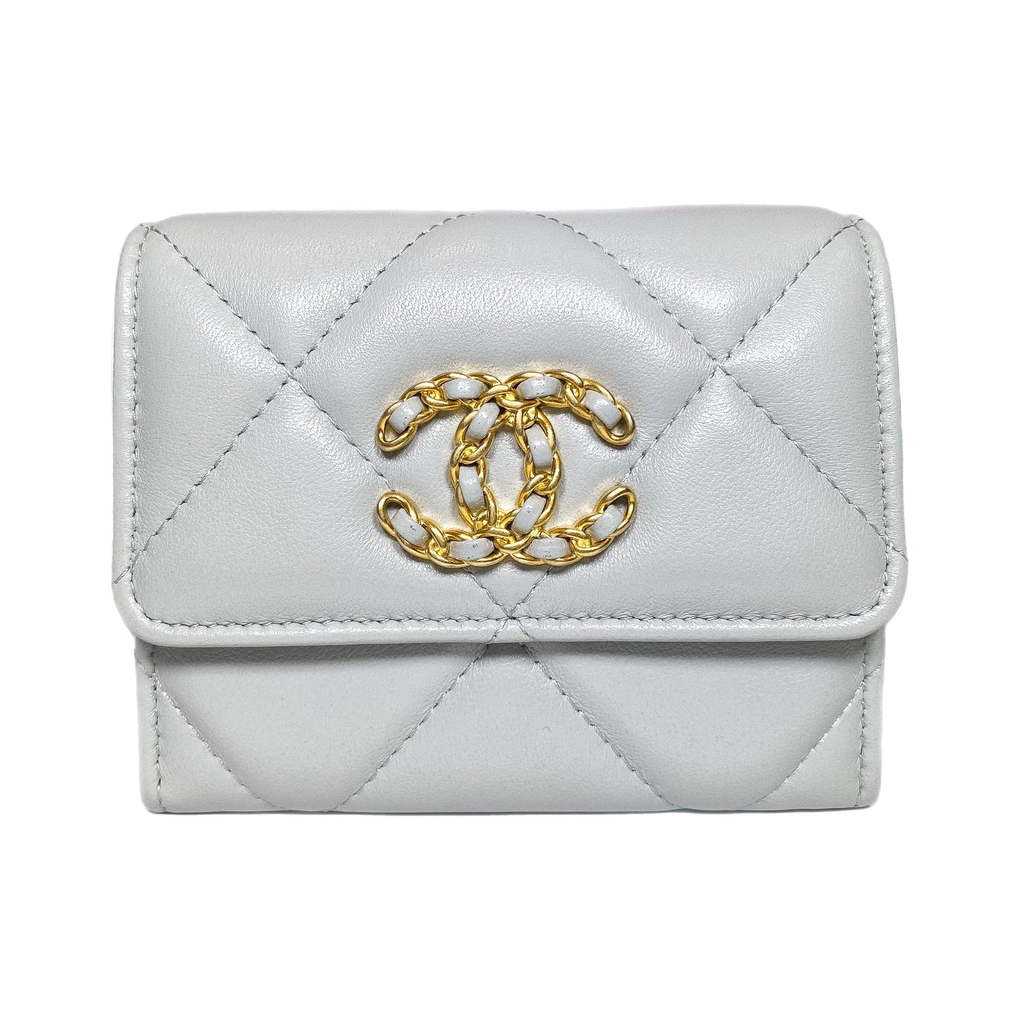 Chanel 19 Gray Quilted Flap Coin Purse with Chain
