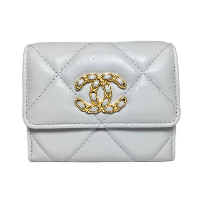 Chanel 19 Gray Quilted Flap Coin Purse with Chain