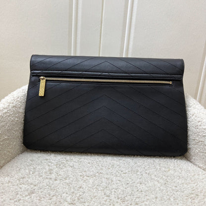Chanel Clutch in Chevron Quilted Black Calf Leather and AGHW