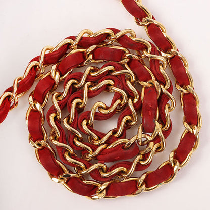 CHANEL Around 1990 Made Suede V Stitch Classic Flap Chain Bag 25Cm Red