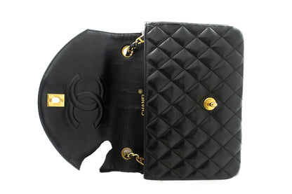 CHANEL Half Moon Chain Shoulder Bag Crossbody Black Quilted Flap k22