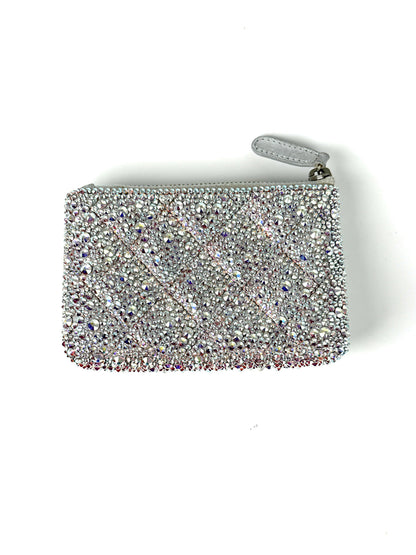 CHANEL Silver Swarovski Crystal Leather Key Pouch Case Holder