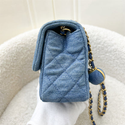 Chanel 22C Pearl Crush Rectangle Mini Flap in Denim, Blue Leather and AGHW (Model: AS1787)