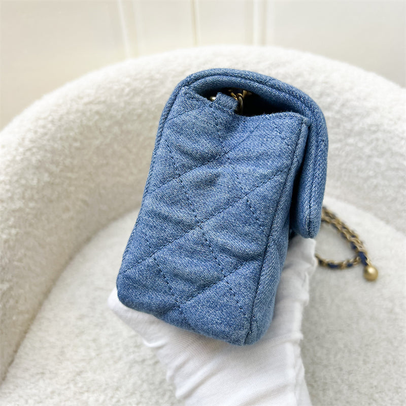 Chanel 22C Pearl Crush Rectangle Mini Flap in Denim, Blue Leather and AGHW (Model: AS1787)