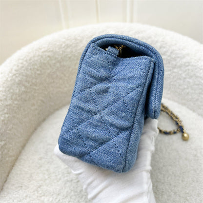 Chanel 22C Pearl Crush Rectangle Mini Flap in Denim, Blue Leather and AGHW (Model: AS1787)