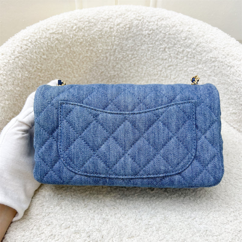 Chanel 22C Pearl Crush Rectangle Mini Flap in Denim, Blue Leather and AGHW (Model: AS1787)