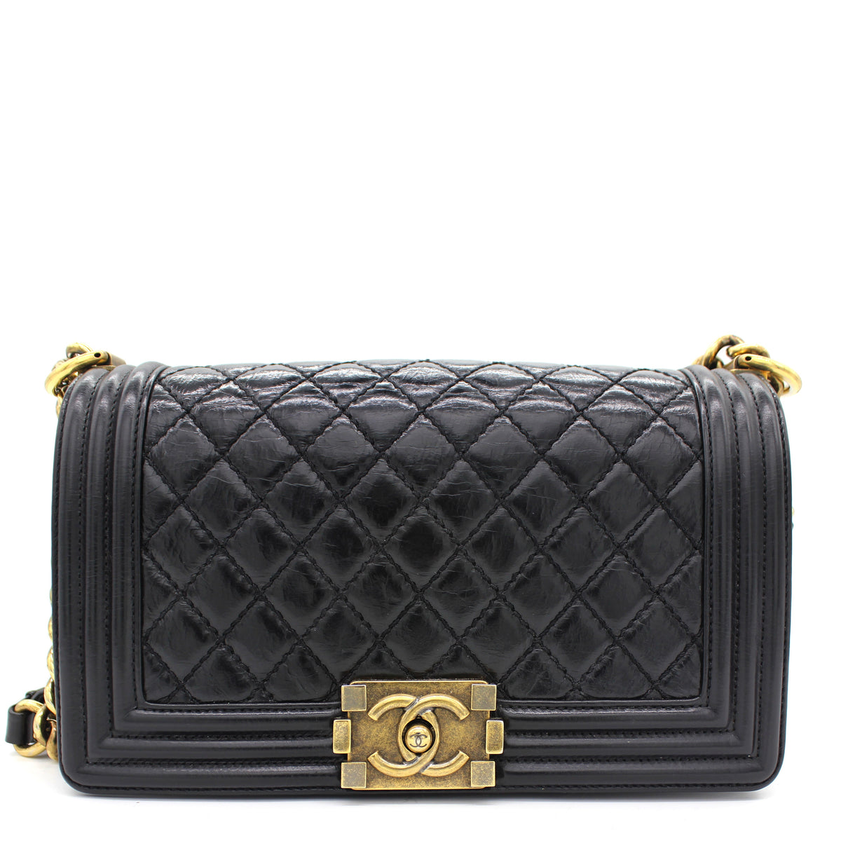 Quilted Glazed Calfskin Medium Boy Bag