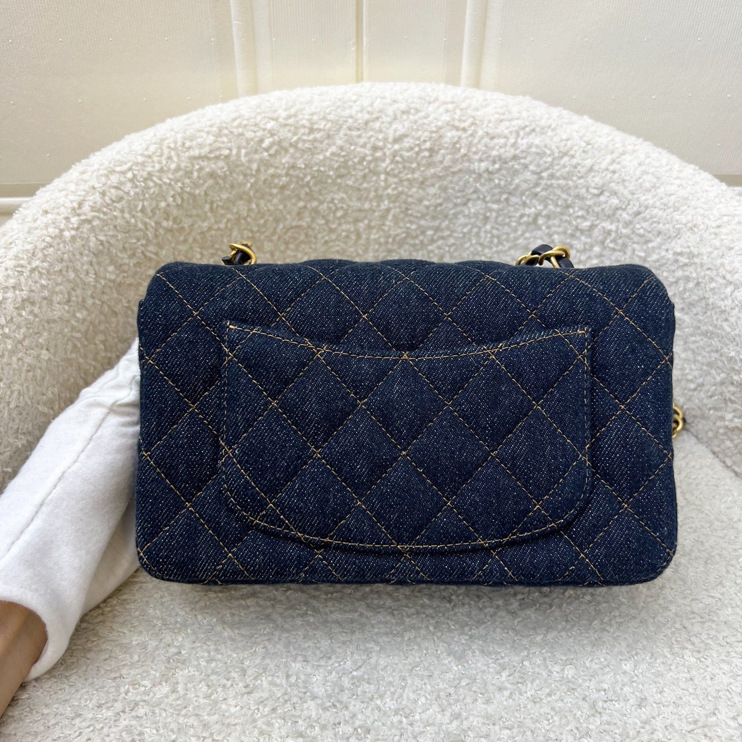 Chanel Mini Rectangle Classic Flap in 25C Dark Blue Denim and AGHW (Model: A69900)
