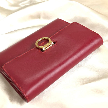 CELINE Horse bit Compact Wallet Red Accessory Vintage Old celine kxewuv