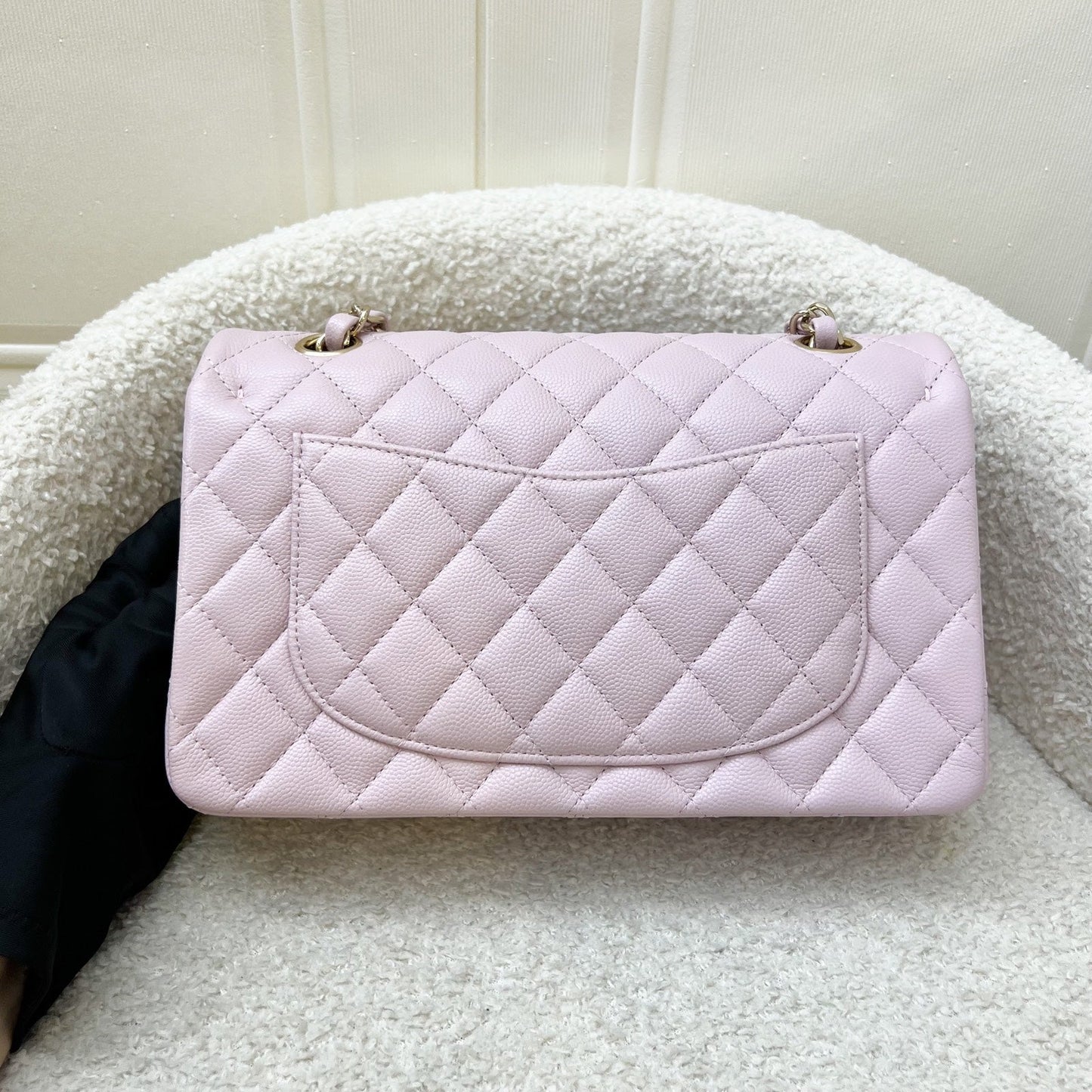 Chanel Small Classic Flap CF in 21S Rose Clair Lilac Pink Caviar and LGHW (Model: A01113)