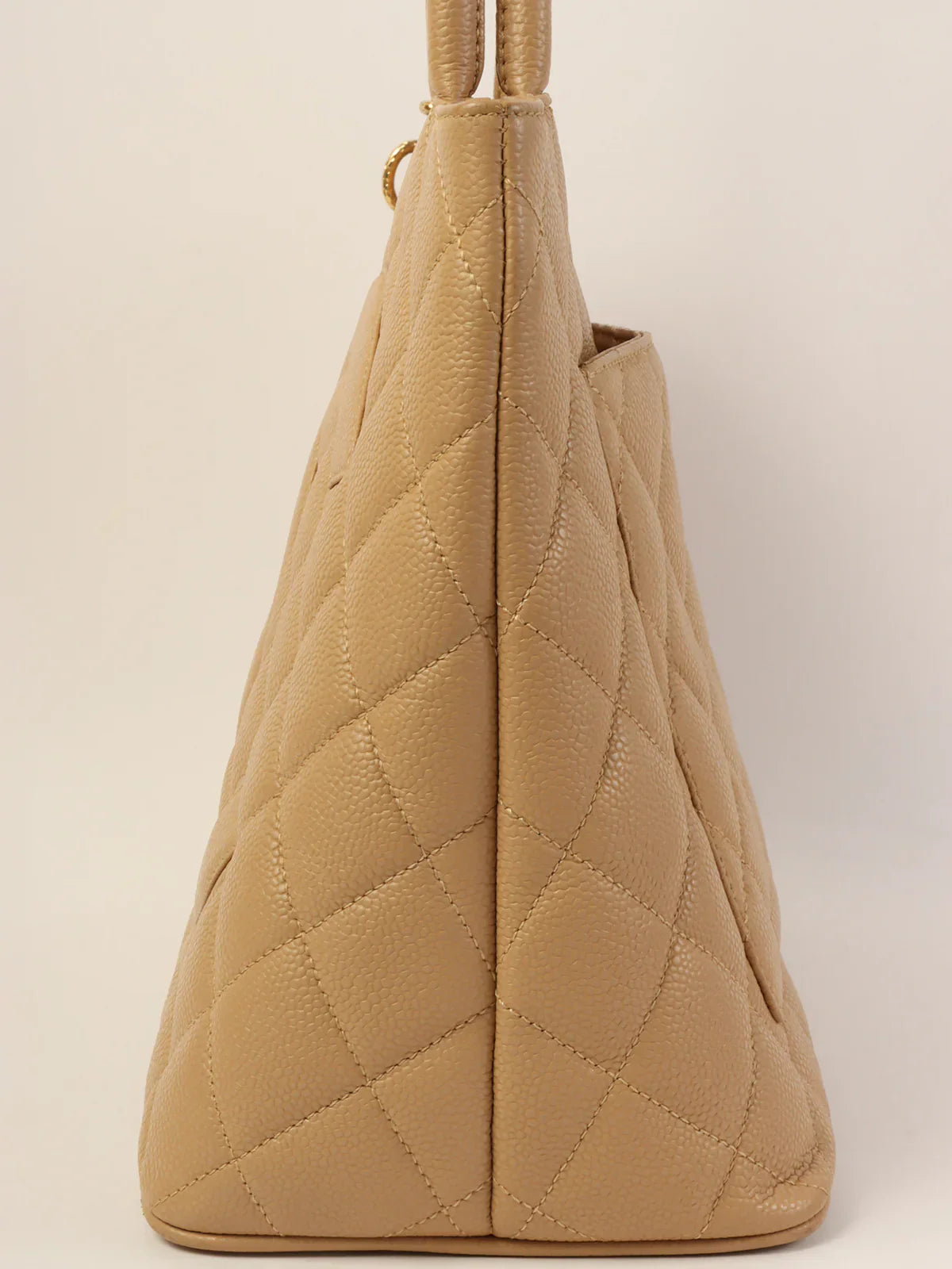 Chanel Around  Caviar Skin Cc Mark Stitch Revival Tote Bag Beige