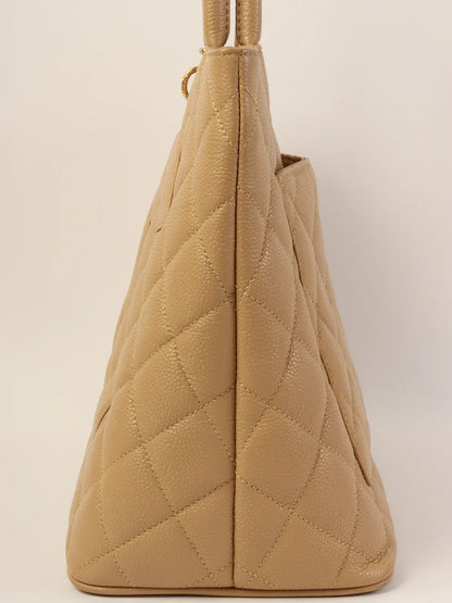 Chanel Around  Caviar Skin Cc Mark Stitch Revival Tote Bag Beige