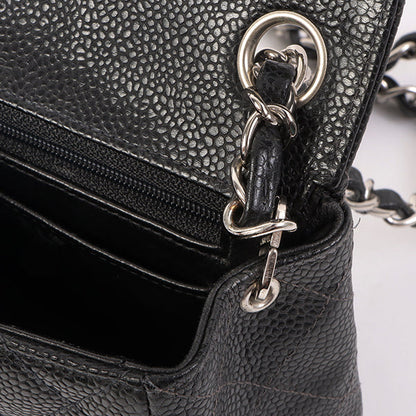 Chanel Around 2005 Made Caviar Skin Classic Flap Chain Bag Mini Black