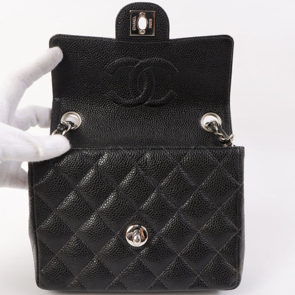 Chanel Around 2005 Made Caviar Skin Classic Flap Chain Bag Mini Black