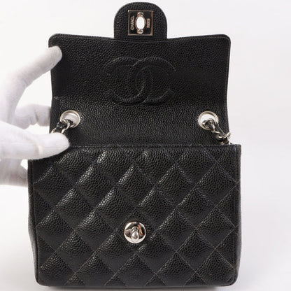 Chanel Around 2005 Made Caviar Skin Classic Flap Chain Bag Mini Black