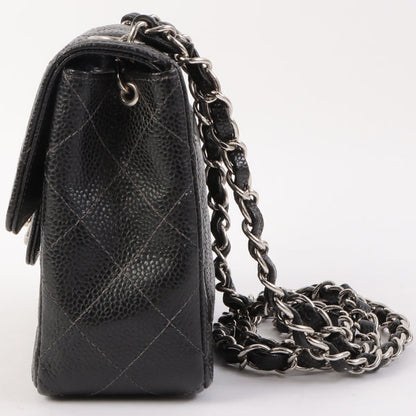 Chanel Around 2005 Made Caviar Skin Classic Flap Chain Bag Mini Black