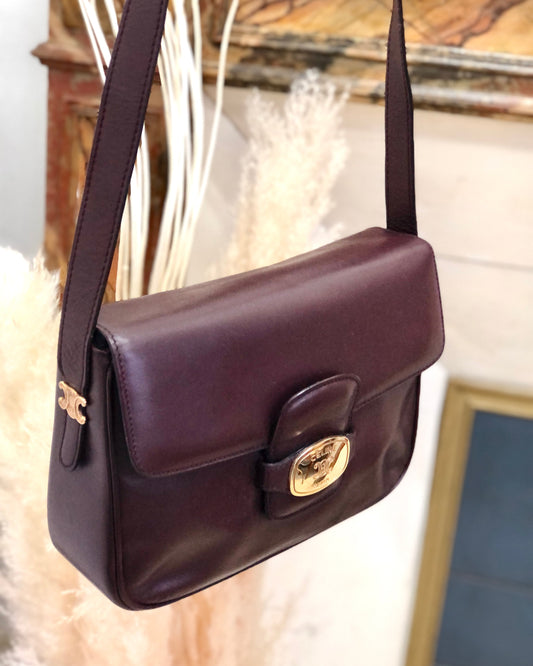 CELINE  Plate Side  Triomphe Leather Shoulder Bag Bordeaux Old Celine vintage xfmxkn