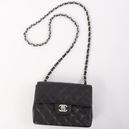 Chanel Around 2005 Made Caviar Skin Classic Flap Chain Bag Mini Black