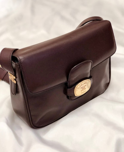 CELINE  Plate Side  Triomphe Leather Shoulder Bag Bordeaux Old Celine vintage xfmxkn