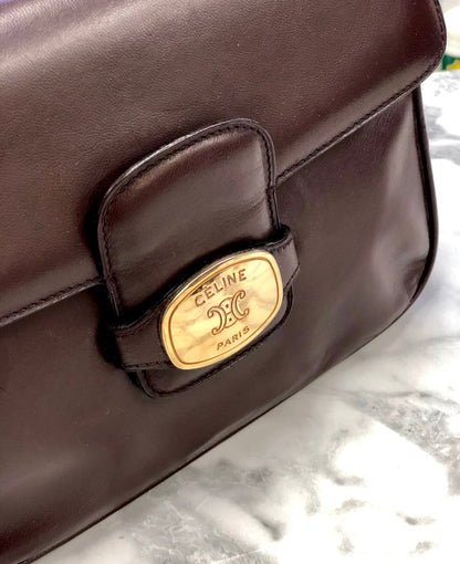 CELINE  Plate Side  Triomphe Leather Shoulder Bag Bordeaux Old Celine vintage xfmxkn