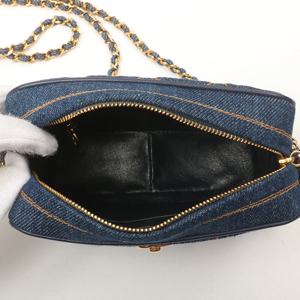 Chanel Around 1997 Made Denim Turn-Lock Mini Chain Bag Indigo