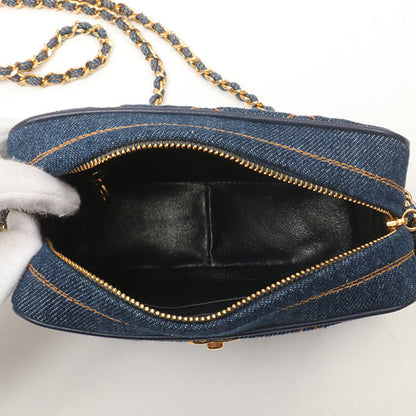 Chanel Around 1997 Made Denim Turn-Lock Mini Chain Bag Indigo