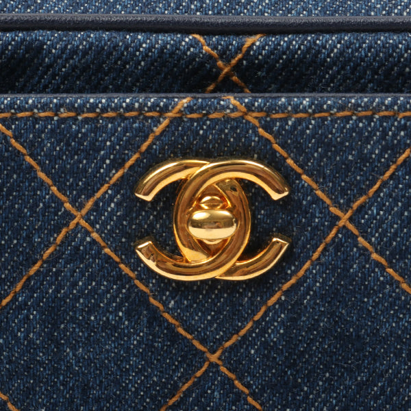 Chanel Around 1997 Made Denim Turn-Lock Mini Chain Bag Indigo
