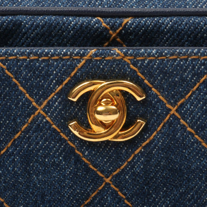 Chanel Around 1997 Made Denim Turn-Lock Mini Chain Bag Indigo