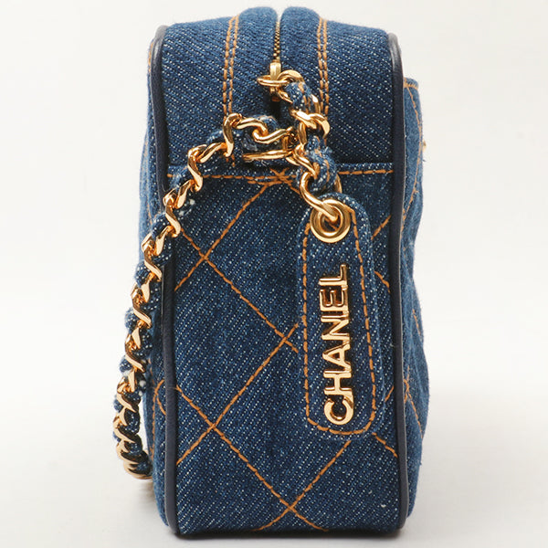 Chanel Around 1997 Made Denim Turn-Lock Mini Chain Bag Indigo
