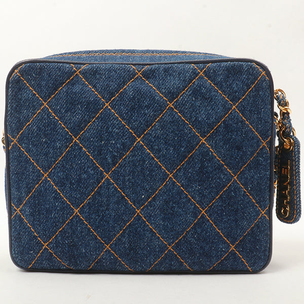 Chanel Around 1997 Made Denim Turn-Lock Mini Chain Bag Indigo