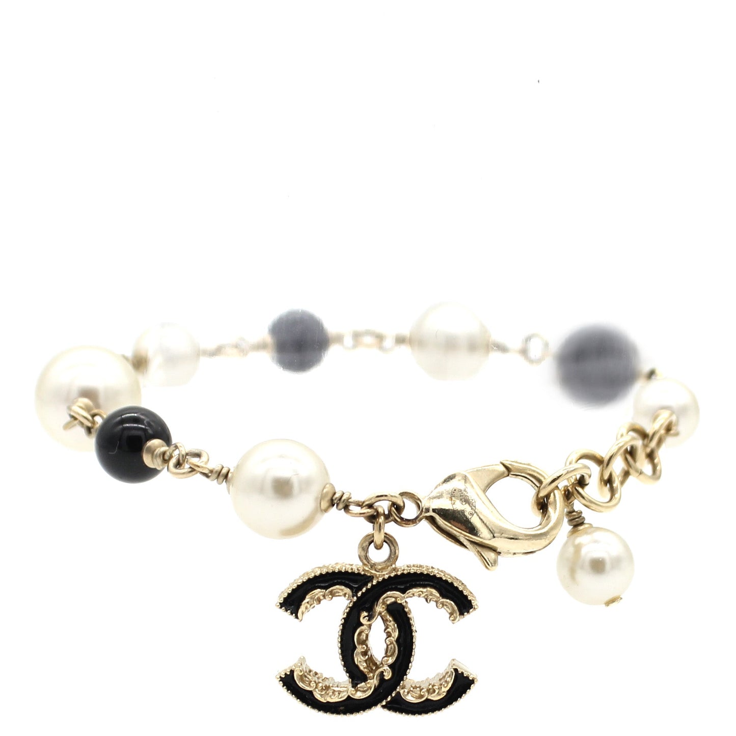 Pearl Beaded CC Bracelet Black