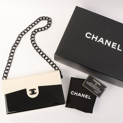 Chanel Around 2001 Made Plastic Bicolor Chain Shoulder Bag Ivory/ Black