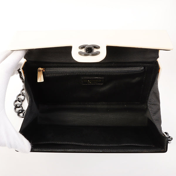 Chanel Around 2001 Made Plastic Bicolor Chain Shoulder Bag Ivory/ Black